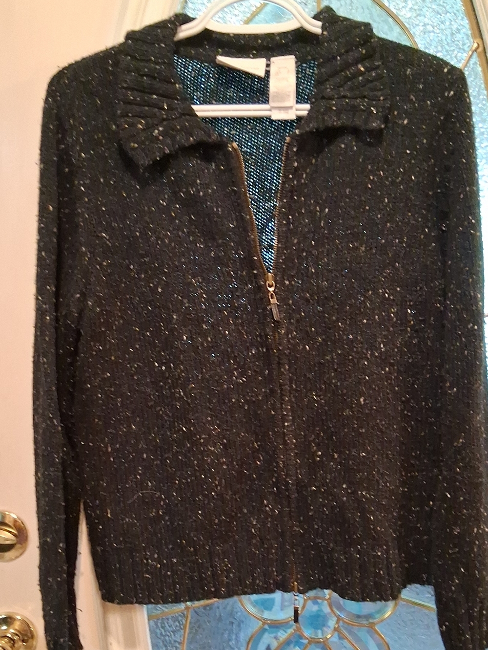 Liz Claiborne Black Metallic Speckle Zip Cardigan